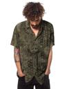 Green geometric abstract buttoned shirt loose fit 