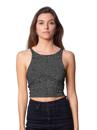 women crop top grey with a black abstract print