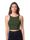 women crop top in dark green with a black abstract print