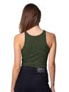 women crop top in dark green with a black abstract print
