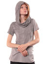 women hooded shirt with abstract leaf design in grey