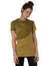 women hooded shirt with abstract leaf design in mustard