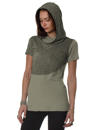 women hooded shirt with abstract leaf design in dark grey
