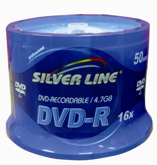 תקליטור לצריבה SILVER LINE DVD-R 4.7GB CAKE 50