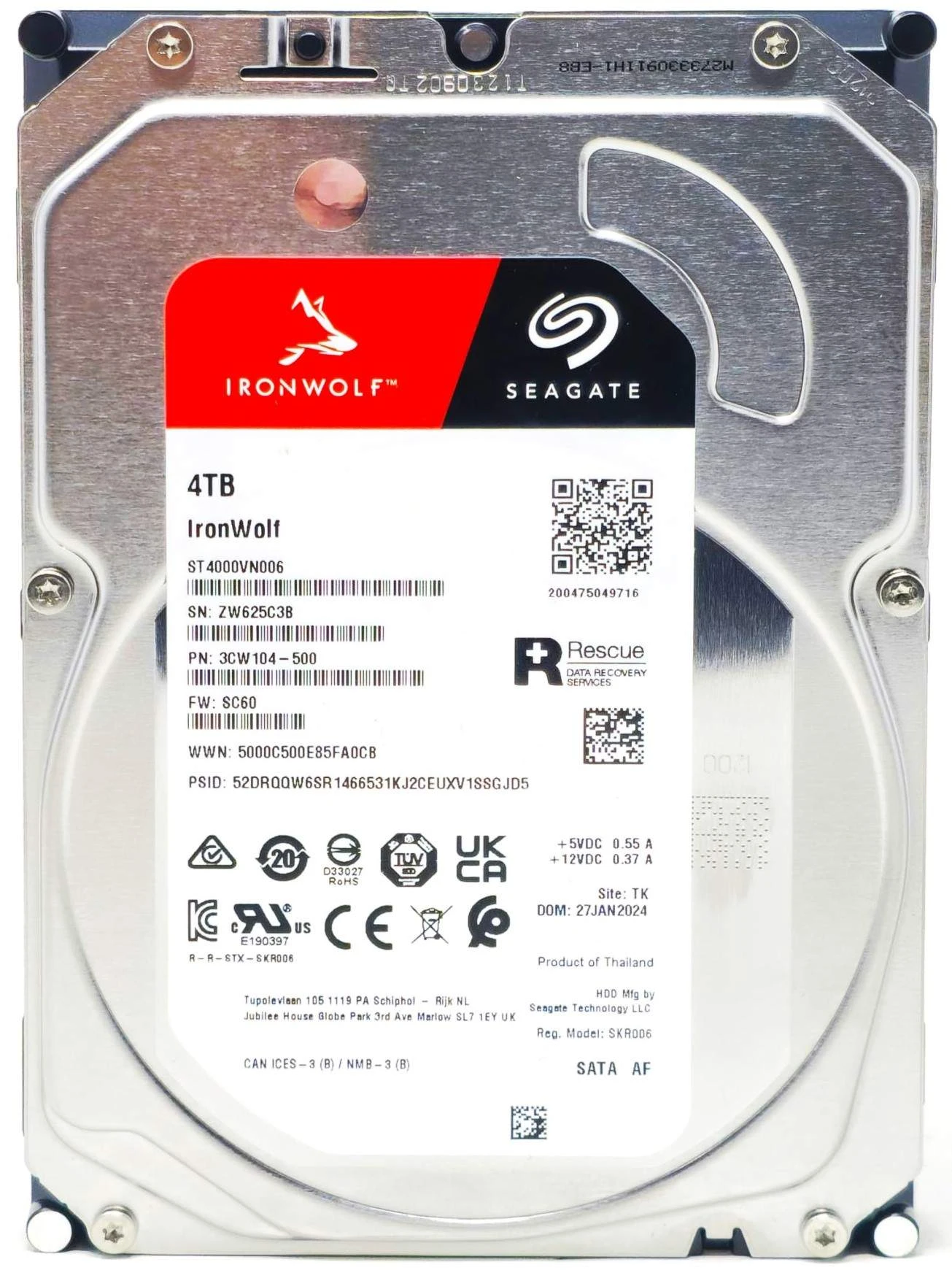 דיסק קשיח Seagate 4TB IronWolf 3.5" 5400 NAS 3YW, ST4000VN006