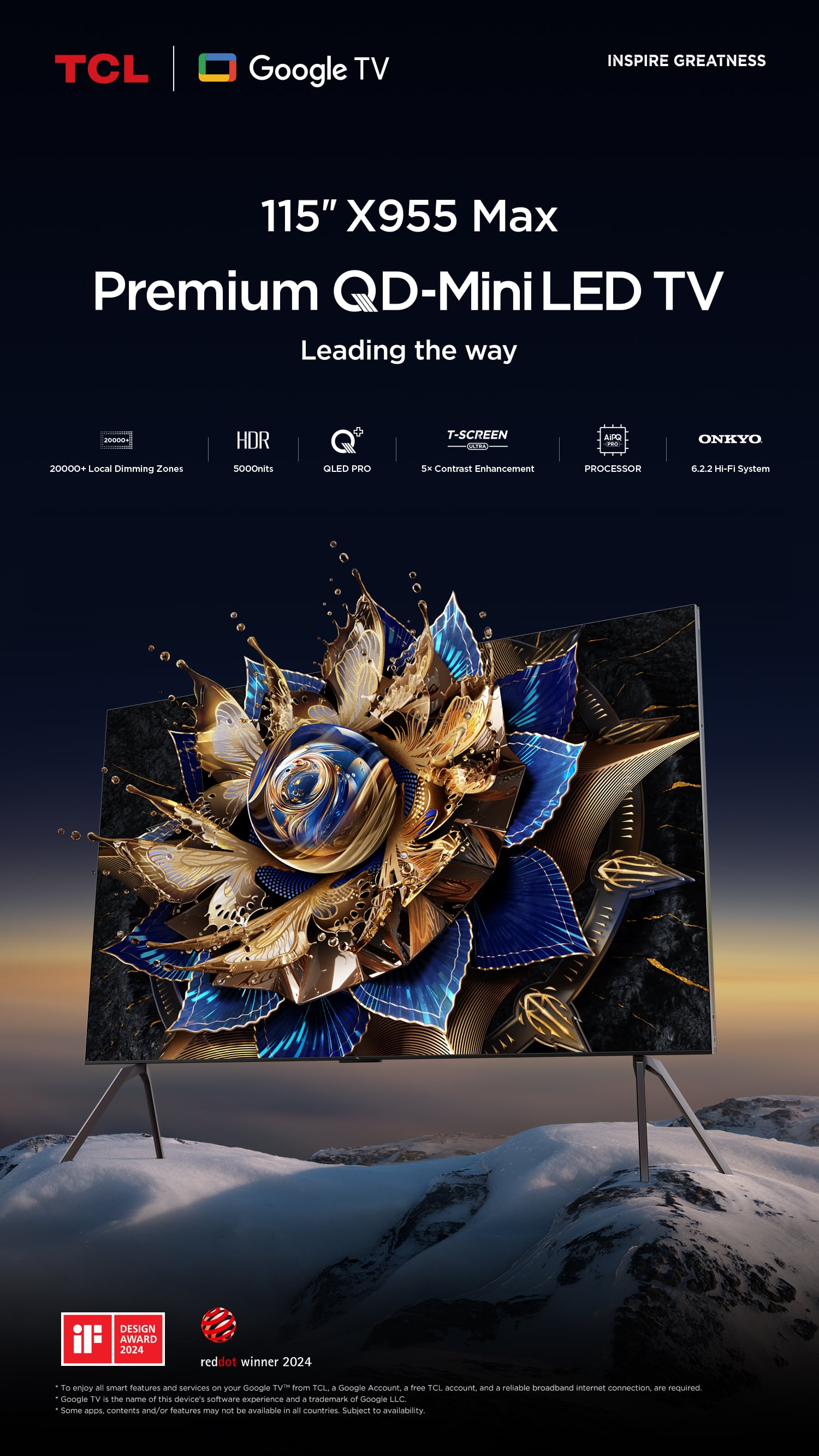 טלוויזיה TCL 115X955 115" Premium QD-Mini LED Google TV