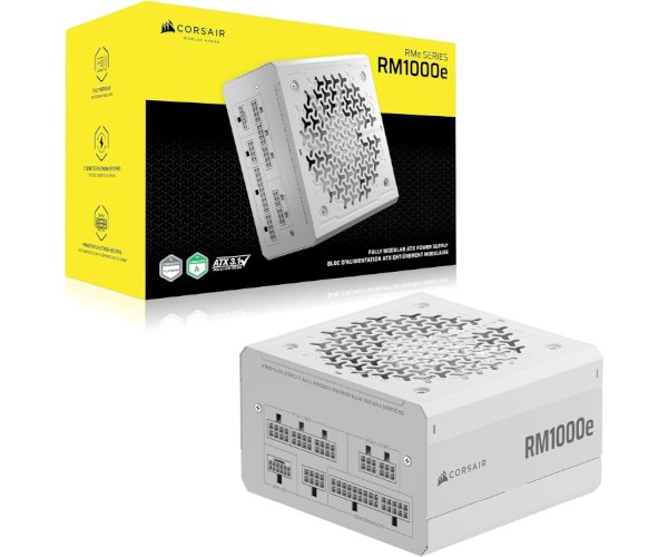ספק כח לבן CORSAIR RM1000e 1000W White Fully Modular ATX 3.1 PCIE 5.1 ATX CP-9020294-EU