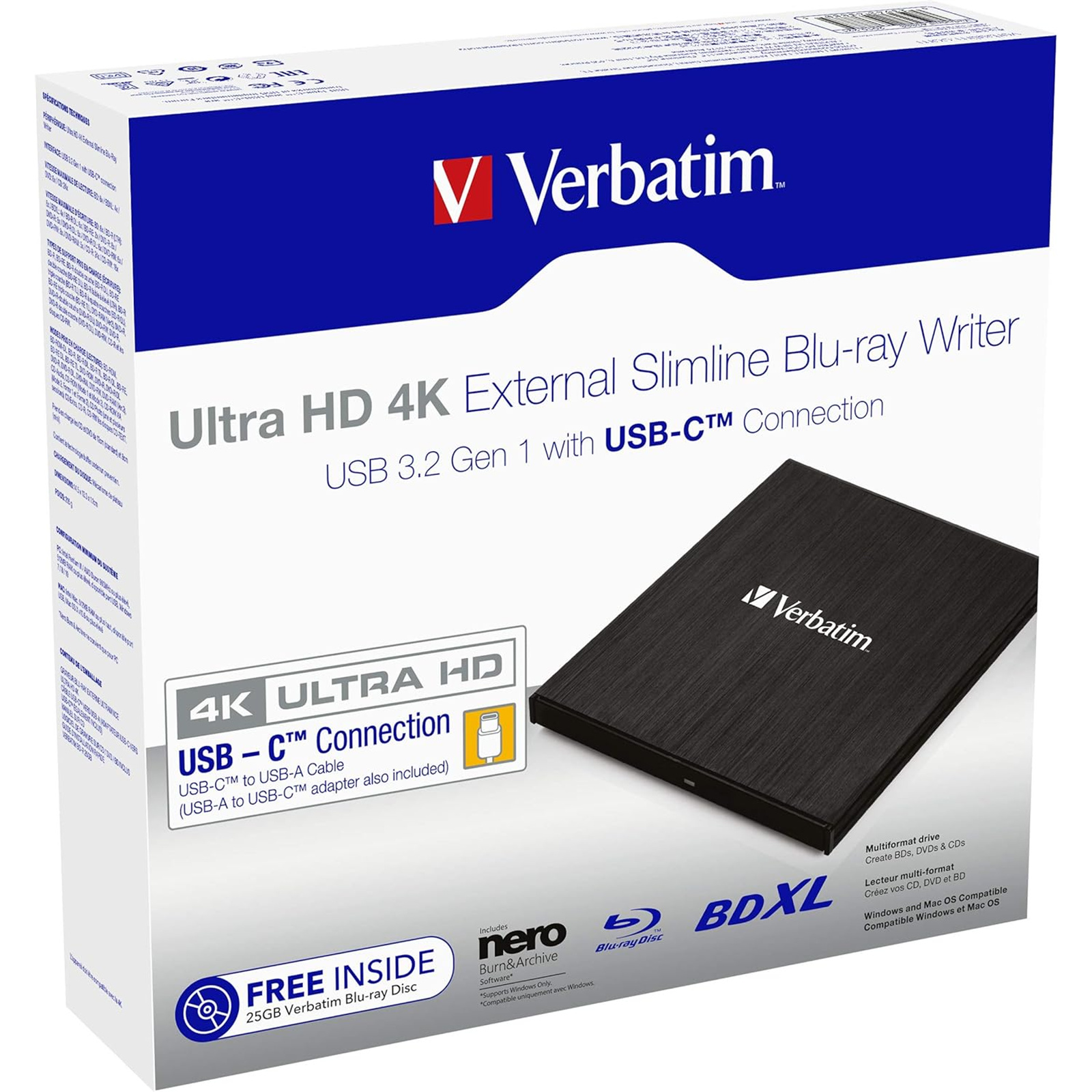 צורב חיצוני VERBATIM Ultra HD 4K Blu-ray Writer – USB-C V-Blu-Ray Writer-43888