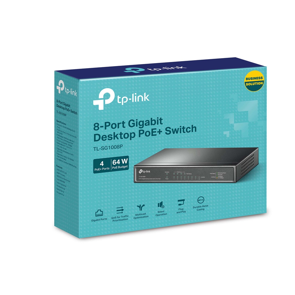 מתג +Tp-Link TL-SG1008P 8-Port Gigabit Desktop Switch with 4-Port PoE 
