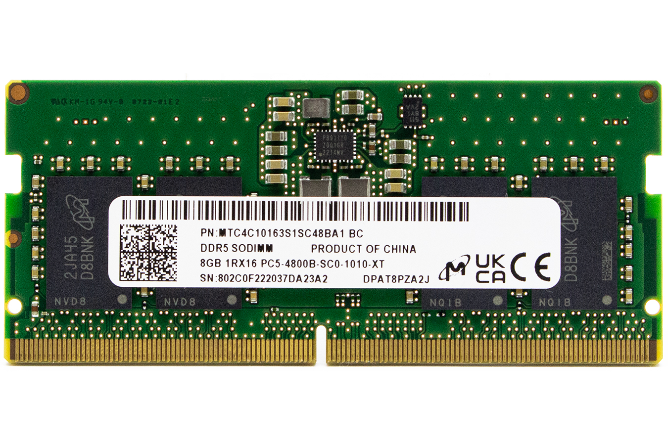זיכרון  Micron 8G SO-Dimm DDR 5 4800MHZ 1.1V MTC4C10163S1SC48BA1
