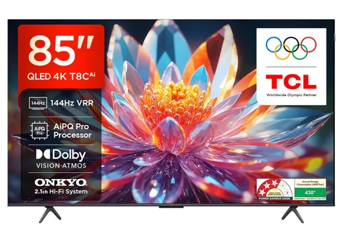 טלוויזיה TCL 85T8C 85" 4K 144Hz QLED Google TV
