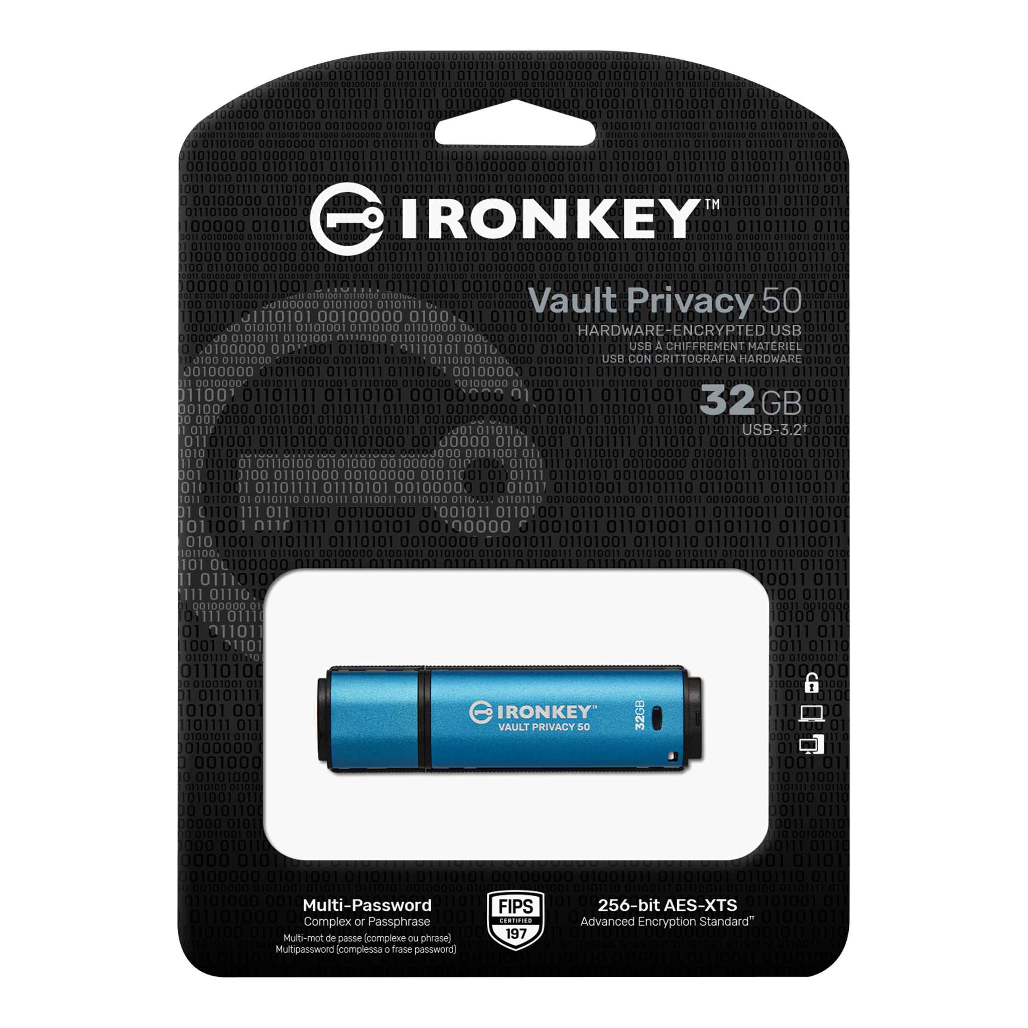 התקן דיסק און קי מוצפן Kingston USB flash drive IronKey Vault Privacy 50C - USB Type C 3.2 - 32GB IKVP50C/32GB