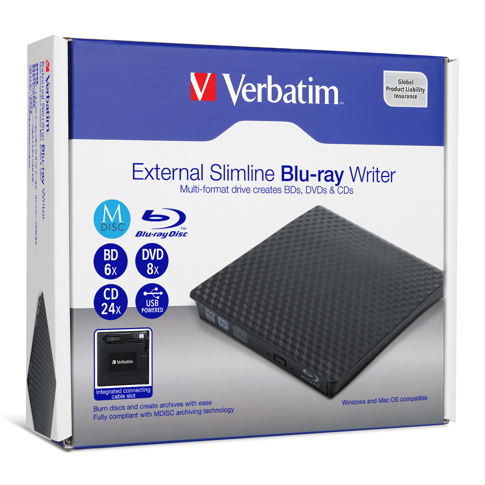 צורב חיצוני VERBATIM External Slimline Blu-ray Writer USB 3.2 Gen 1 66718 