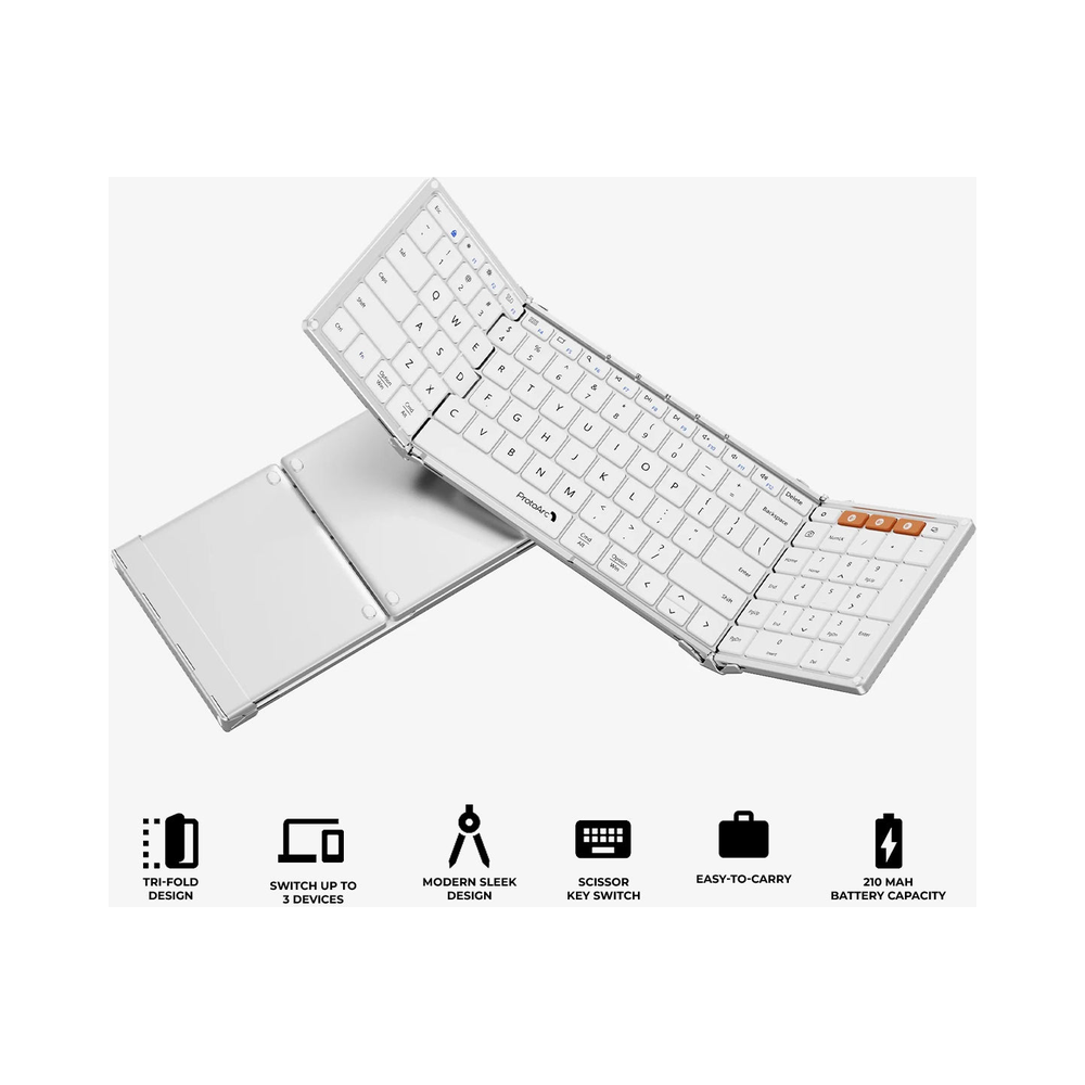 מקלדת מתקפלת ProtoArc Tri-Fold Bluetooth Keyboard White XK01-W