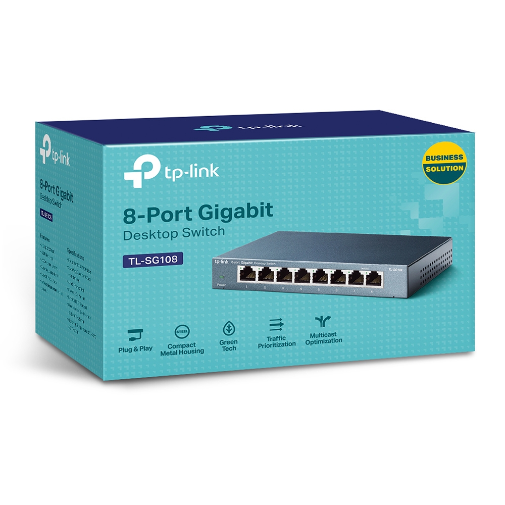 מתג 8 ערוצים גיגה  TP-LINK TL-SG108 8-Port 10/100/1000Mbps Desktop Switch