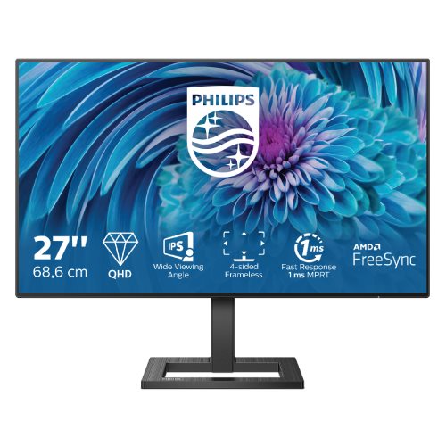 מסך PHILIPS 275E2FAE/00 LED 27" IPS 2K עם רגלית מתכווננת לגובה