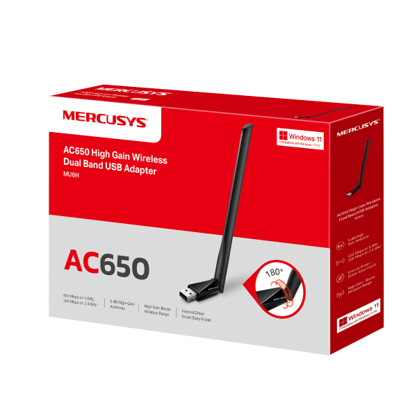 כרטיס רשת אלחוטי MERCUSYS MU6H AC650 High Gain Wireless Dual Band USB Adapter