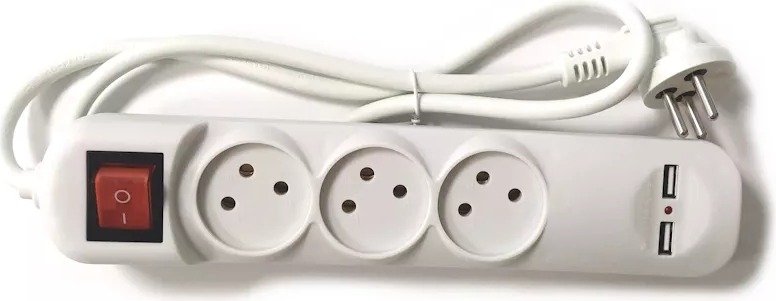 מפצל חשמל ל - 3 שקעים + 2 יציאות USB 3.1A + כבל 1מ' + מפסק LUGGAR XS-MS-31-USB