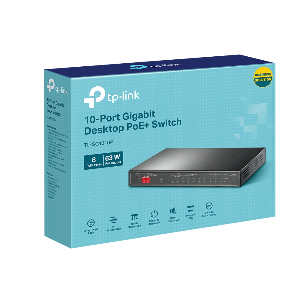 מתג +Tp-Link TL-SG1210P 10-Port Gigabit Desktop Switch with 8-Port PoE