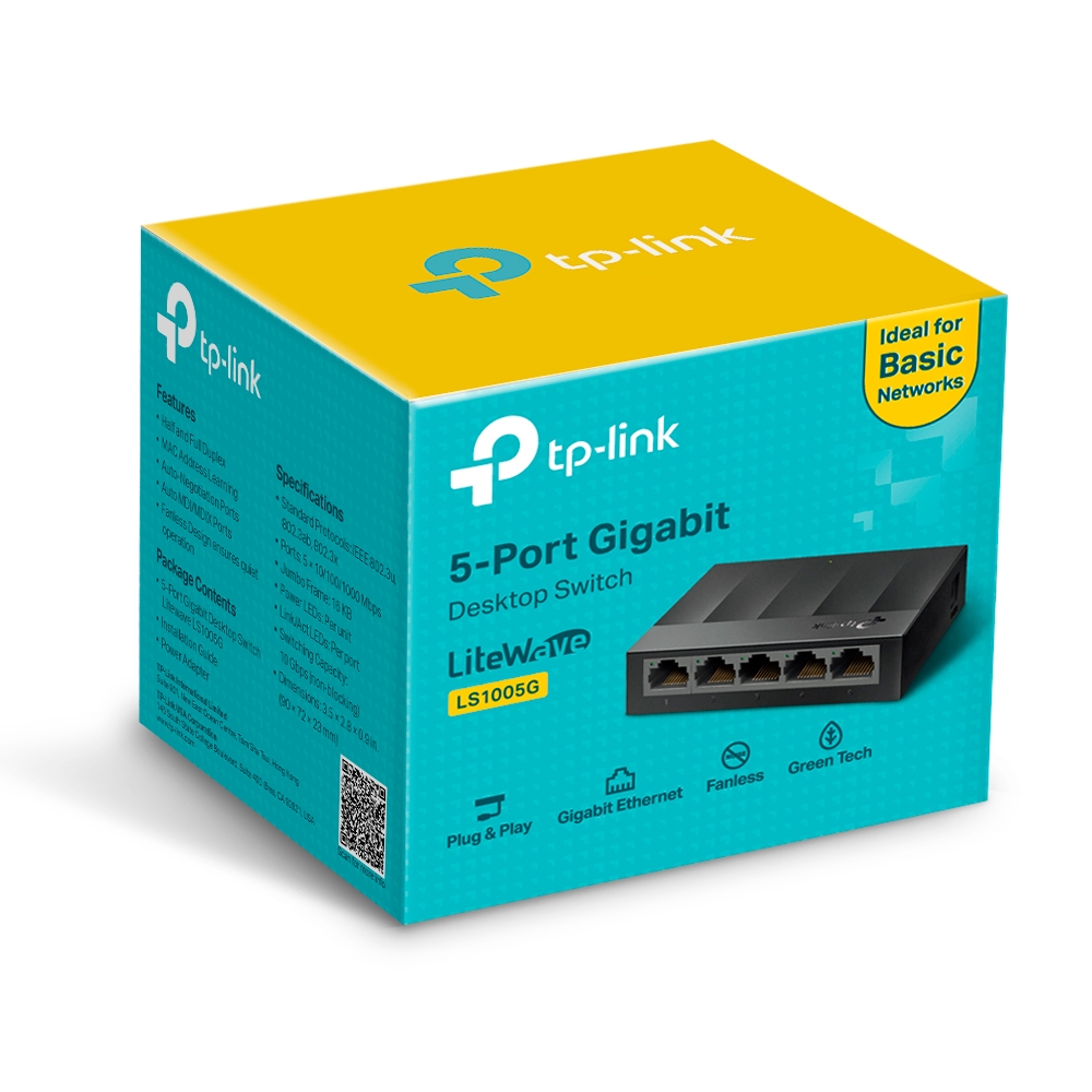 מתג 5 ערוצים Tp-Link LS1005G 5-Port 10/100/1000Mbps Desktop Switch