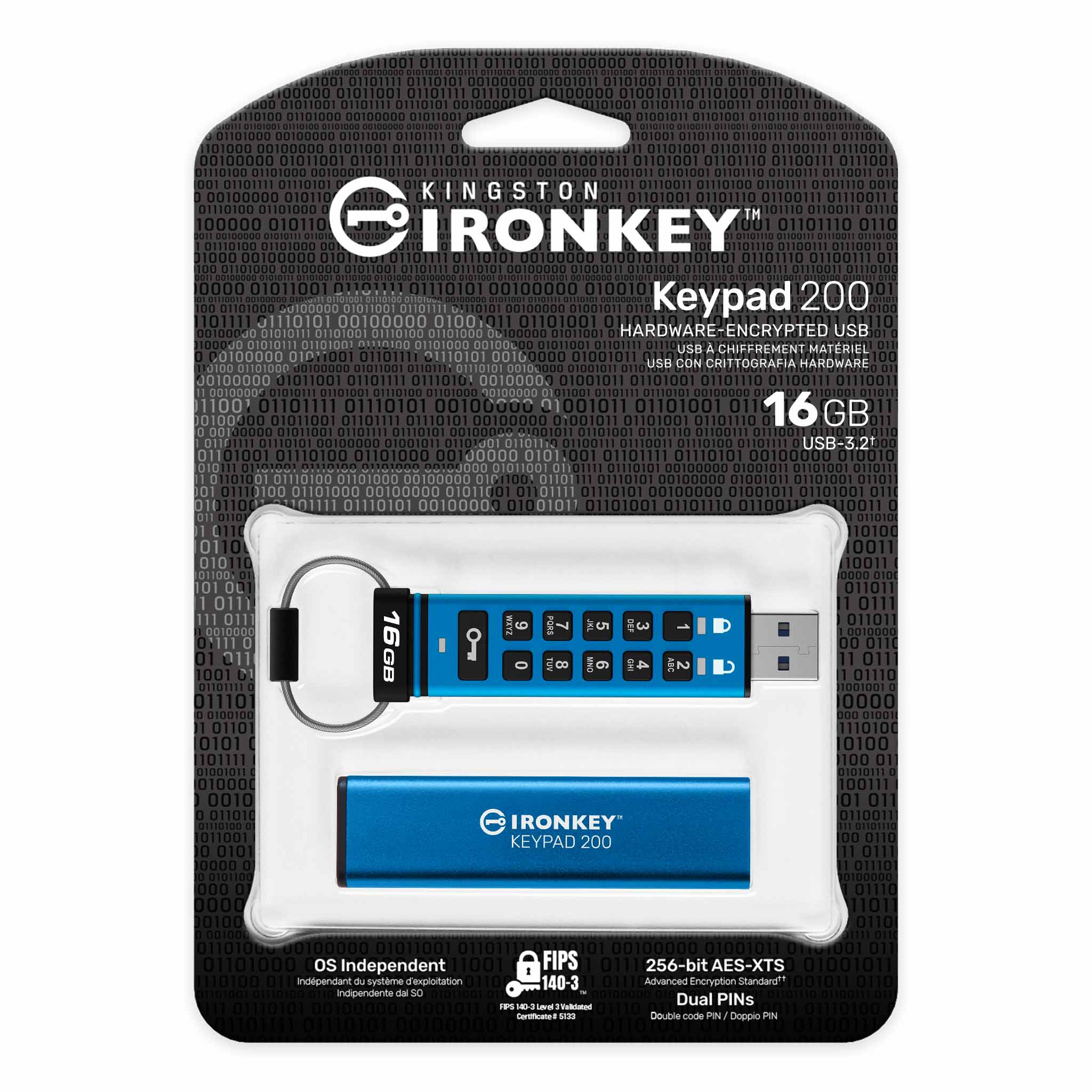 התקן דיסק און קי מוצפן Kingston USB flash drive IronKey Keypad 200 USB 3.1 Gen 1 - 16GB IKKP200/16GB 