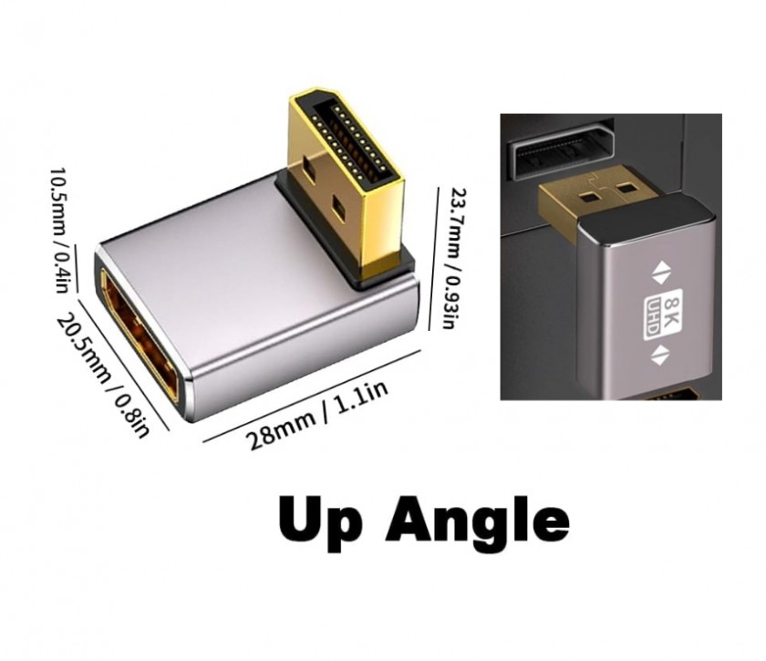 מתאם זוויתי DISPLAYPORT 1.4 8K@60HZ זכר-נקבה למעלה