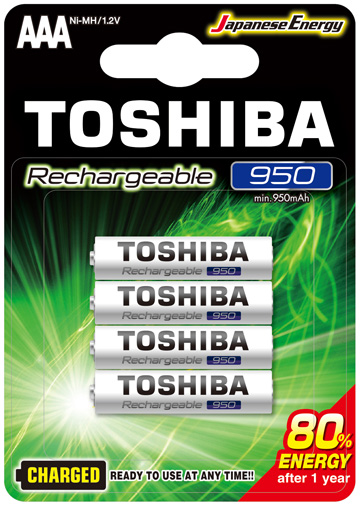 סוללות נטענות 950mAh  AAA חבילה - 4 יח' Toshiba
