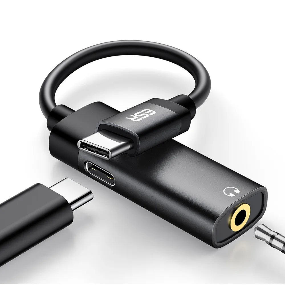 מתאם ESR 2-in-1 USB-C PD Headphone Jack Adapter - Black