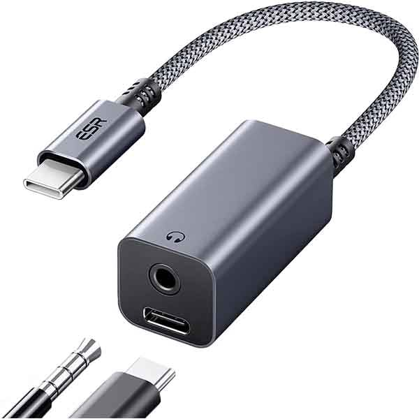 מתאם ESR 2-in-1 USB-C Headphone Adapter - Grey