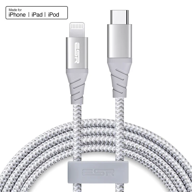 כבל Esr Nylon USB-C to Lightning PD Cable-1M-Cable-Silver