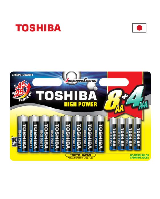 סוללות AA 8 + AAA 4 חבילה - 12 יח' תוצרת Toshiba