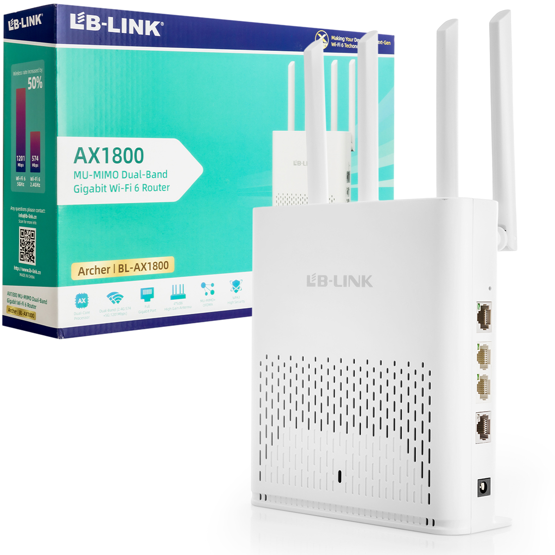 נתב אלחוטי LB LINK AX1800 MU-MIMO Dual-Band Gigabit WIFI 6 Router