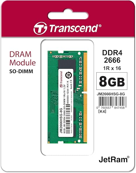זיכרון  Transcend 8G SO-Dimm DDR 4 2666MHZ 1.2V,JM2666HSG-8G