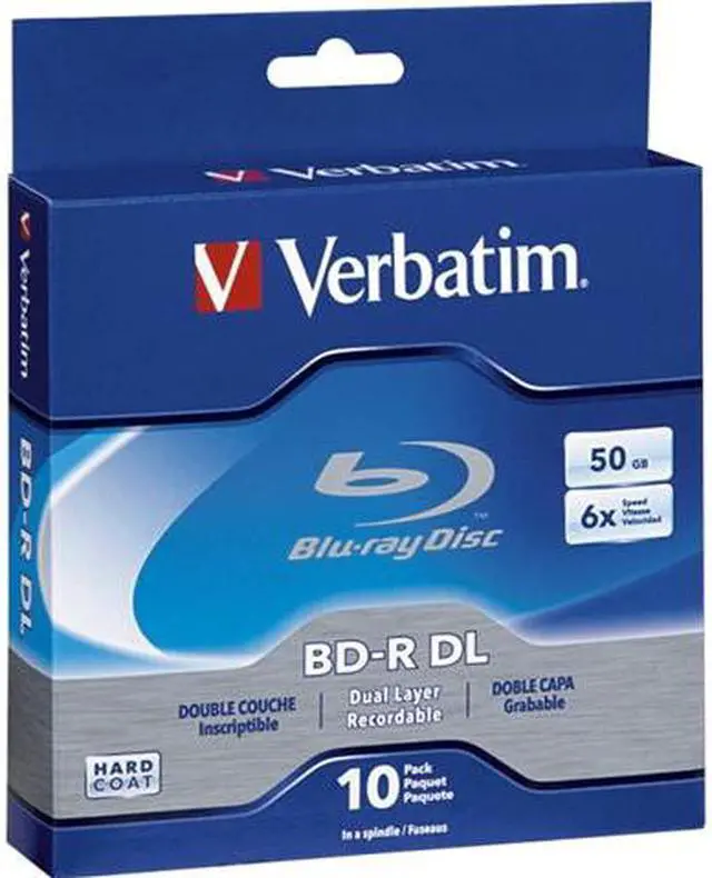 תקליטור בלו ריי VERBATIM Blu-Ray Media BD-R DL, 8X, 50GB Spindle Box 10Pcs