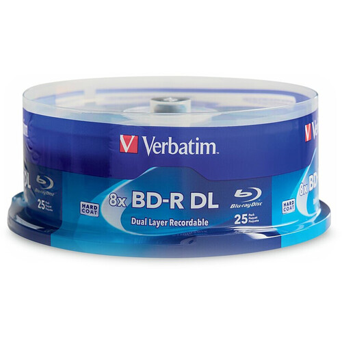 תקליטור בלו ריי VERBATIM Blu-Ray Media BD-R DL, 8X, 50GB Spindle Box 25Pcs 