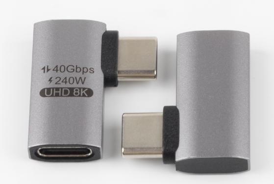 מתאם זוויתי USB TYPE C זכר נקבה תומך 40Gbps 240W 8K@60HZ