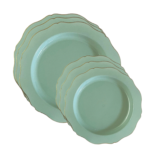 סט צלחות קשיחות ליסה פס זהב 16 יח' - מנטה