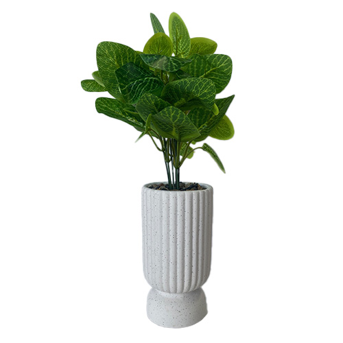 עציץ רגל עיצוב פסים 27 ס"מ -לבן