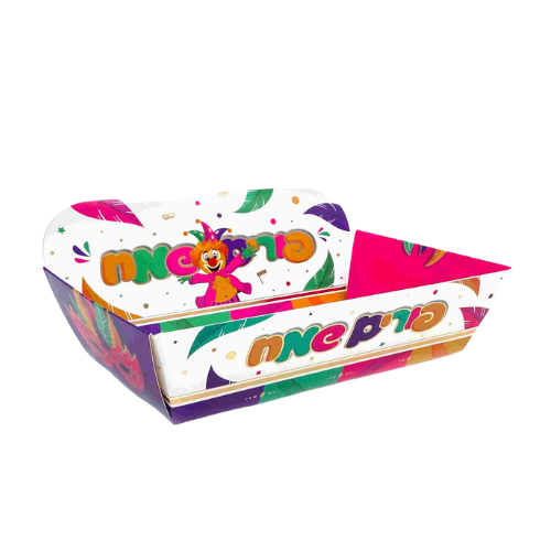 מגש קרטון עם גב לפורים דגם פורים שמח - גדול