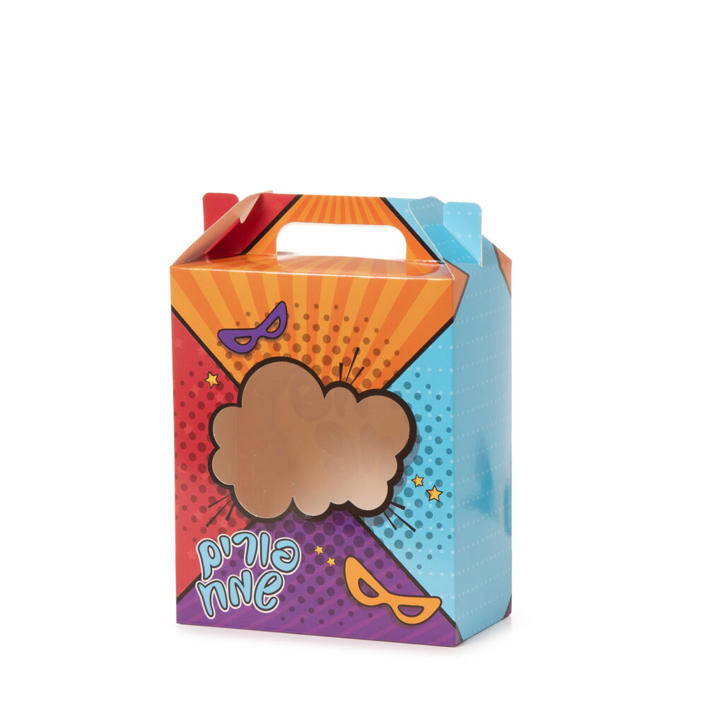 קופסאת קרטון לפורים חלון דגם קומיקס - בינוני