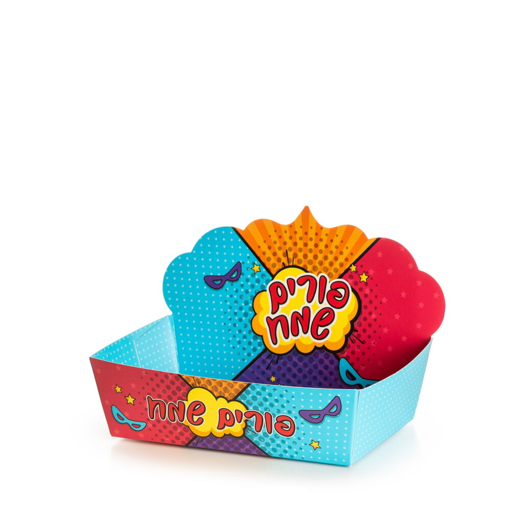 מגש קרטון עם גב לפורים דגם קומיקס - בינוני 