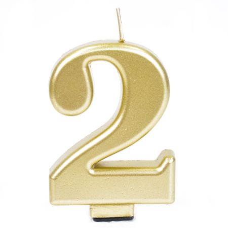 נר יום הולדת מספר 2 מטאלי גדול - זהב
