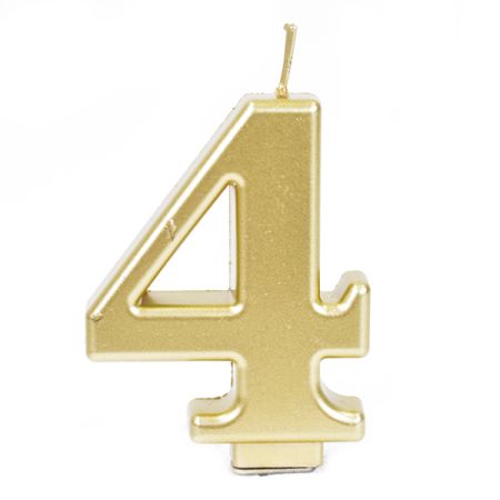 נר יום הולדת מספר 4 מטאלי גדול - זהב
