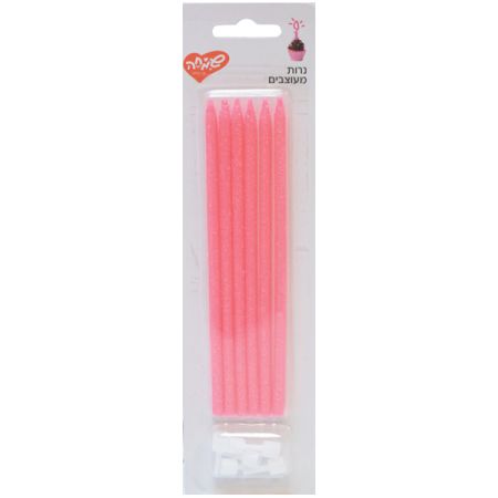 נרות יום הולדת גליטר ארוך 6 יח' - ורוד