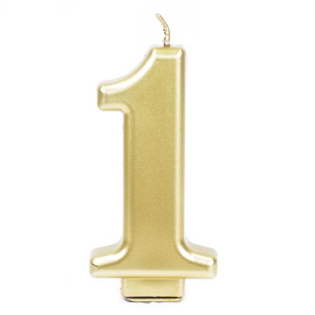 נר יום הולדת מספר 1 מטאלי גדול - זהב