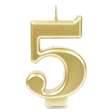 נר יום הולדת מספר 5 מטאלי גדול - זהב