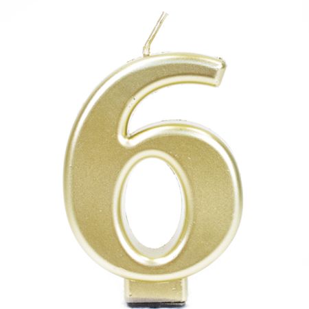 נר יום הולדת מספר 6 מטאלי גדול - זהב