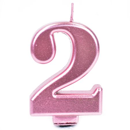 נר יום הולדת מספר 2 מטאלי גדול - רוזגולד