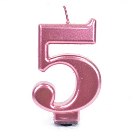 נר יום הולדת מספר 5 מטאלי גדול - רוזגולד