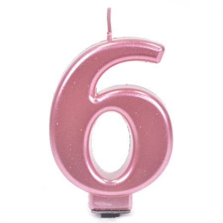 נר יום הולדת מספר 6 מטאלי גדול - רוזגולד